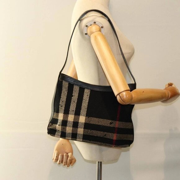 BURBERRY Nova Check Shoulder Bag Canvas Black Auth - Picture 1 of 16